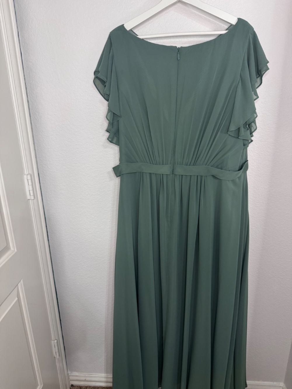 Azazie Daphne A-Line Ruffled Chiffon Floor-Length Bridesmaid Dress in Eucalyptus - Picture 6 of 14